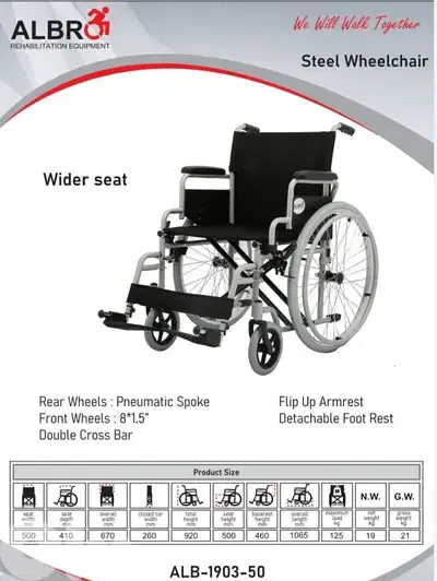 Steel wheelchair - Wider seat