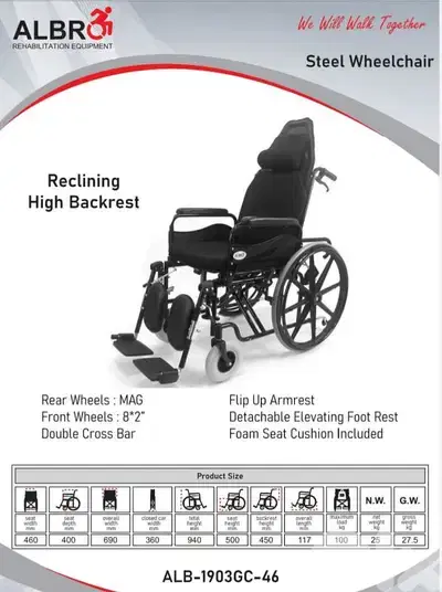 Reclining manual wheelchair