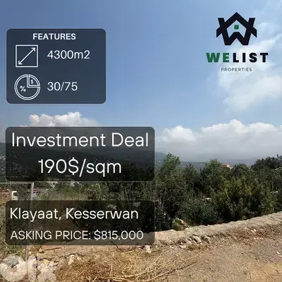 4300sqm Land for sale in Klayaat, Kesserwan   REF: NW25JLK4300815