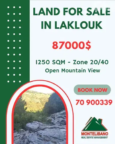 1250 sqm Land For Sale in Laklouk with Open Mountain View !!!