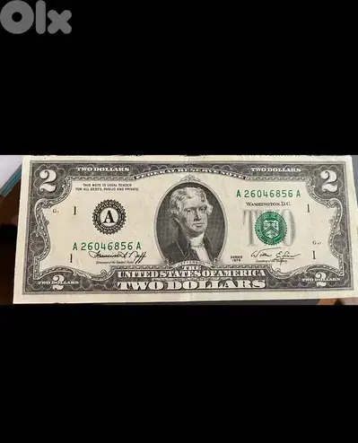 1976 year 2 USD $ two dollars bill serie A rare A26046856A