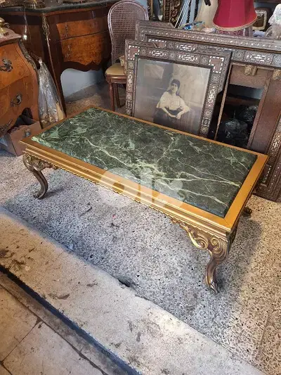 wooden coffee table with marble top