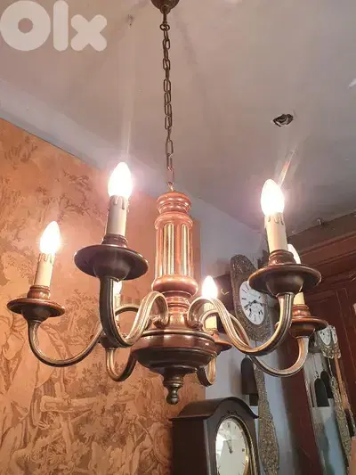 wood and bronze 6 lamps chandelier