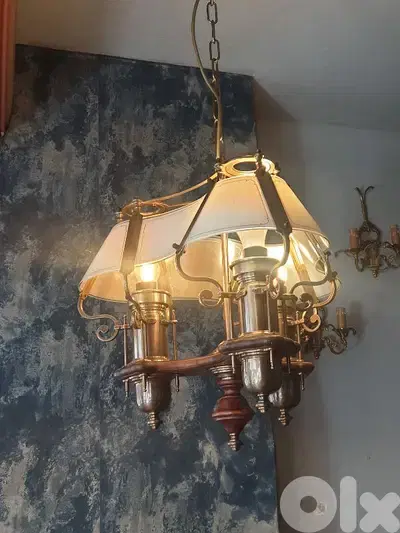 english wood and brass chandelier