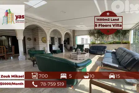 Zouk Mikael 700m2 | 1680m2 Land | 5 Floors Villa | Rent Or Sale | EH