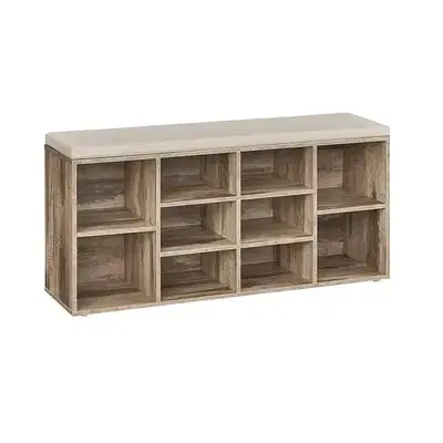 Shoe Bench, Storage Bench with Padded Cushion,