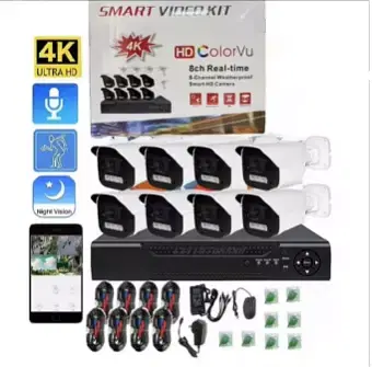 Kit 8 Channels Full HD - 4K CCTV Kit Color VU + Cables