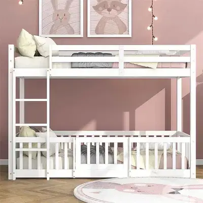 Bunk bed Bunk bed with right-angled stairs, bed with fences and doors