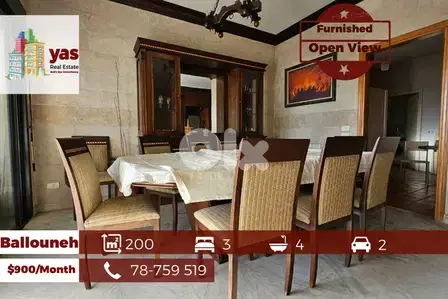 Ballouneh 200m2 | Furnished For Rent | Calm Street | Open View | TO