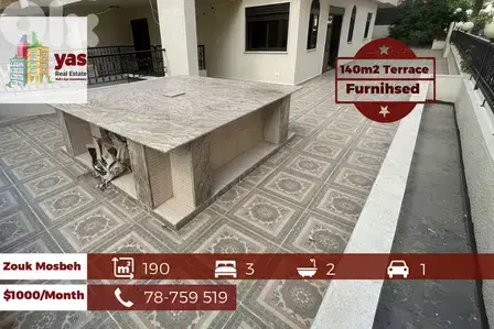 Zouk Mosbeh 190m2 | 140m2 Terrace | Furnished | Rent | Calm Street |JA