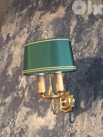 pair of french brass and fabric wall lights pair of french brass and fabric wall lights