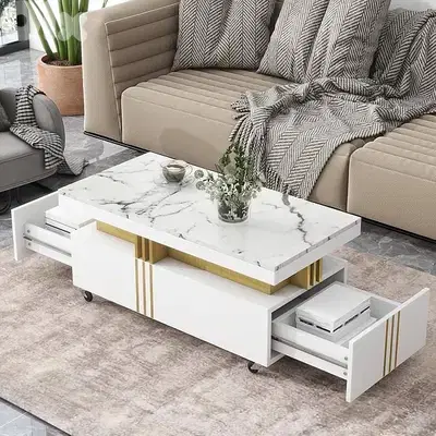Modern Coffee Table with 2 Wooden Drawers
