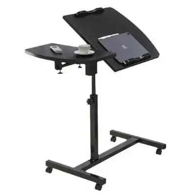 Adjustable Laptop Table with Wheels – Wooden Space Saver Desk for Bed
