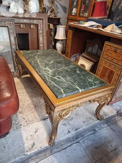 antique giltwood marble top coffee table