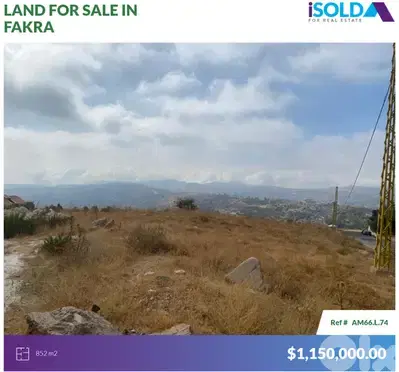 852m2 Land+Mountain View-Prime Location-4sale in Faqra - أرض في فقرا