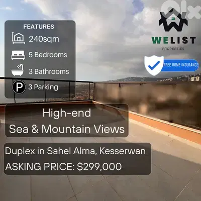 Duplex Apartment for sale in Sahel Alma دوبليكس للبيع في ساحل علما