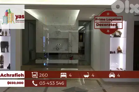 Achrafieh 260m2 | Prime Location | Decorated | Classy Area | OH
