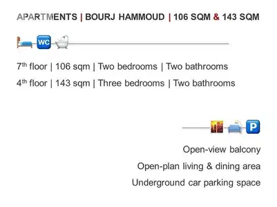 New Building 106m 2Bedroom+Parking Dora AutoRoute Beirut