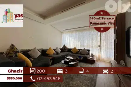 Ghazir 200m2 | 140m2 Terrace | Prime Location | Panoramic View | EH/IV