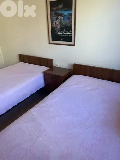 2 single beds + 2 mattresses + nightstand in good condition