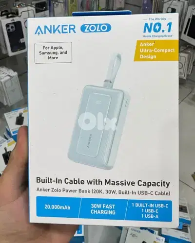 Anker zolo power bank (20k,30w,built in usb-c cable ) blue 45$