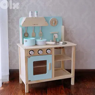Wooden Kitchen Playset With Accessories - طقم مطبخ خشبي مع إكسسوارات