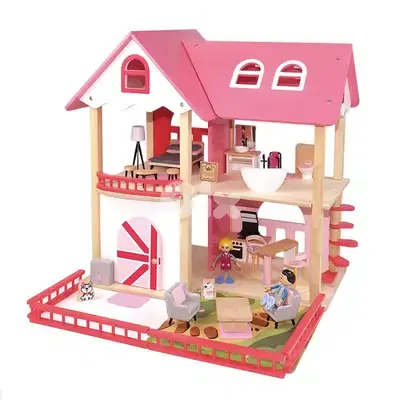 Wooden Doll House With Furniture 55.9x54x8 CM - منزل دمى خشبي مع أثاث