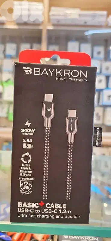 BAYKRON BASIC+ CABLE USB-C TO USB-C 1.2M 240W 5.0A