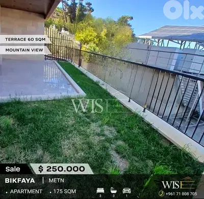 175 SQM Apartment with Garden Terrace for SALE in Bikfaya!