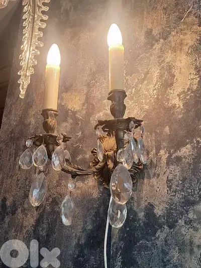 pair of czech bronze and crystal wall lights