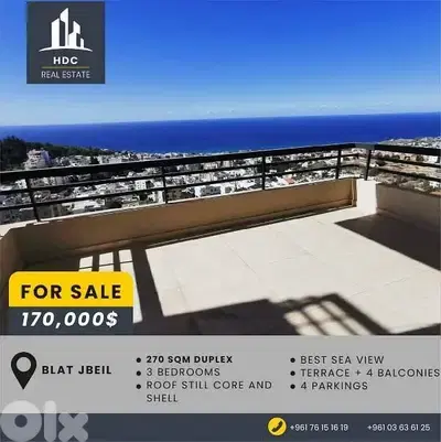 Mastita Jbeil Panoramic Sea view 270 sqm Duplex ( 135 m each floor)