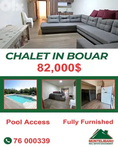 Fully Furnished 50sqm Chalet For Sale in Bouar (بوار) with Pool Access
