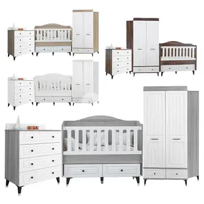 Wooden Baby Bed With Closet Treasury And Dresser Set - مجموعة سرير خشب