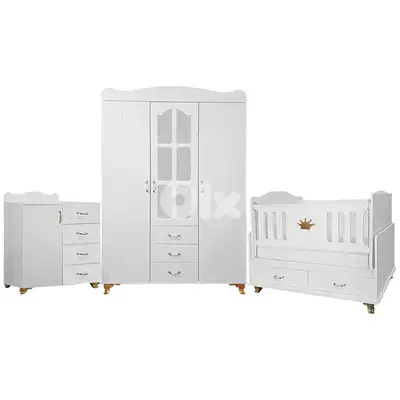 Wooden Baby Bed With Closet Treasury And Dresser - سرير أطفال خشبي