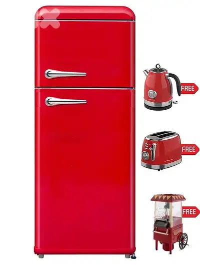 Campomatic Vintage Retro Design Refrigerator Red/Black + Free Gifts