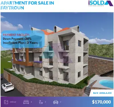 Under CO. Apartment+Pool with payment facilities 4sale in Faytroun