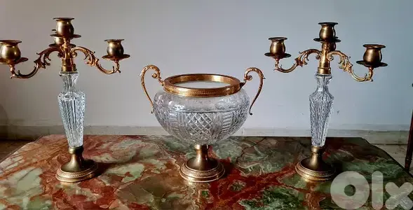 Vintage Crystal And Bronze Set