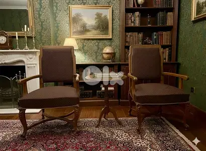 Pair of High-Back Wood Armchairs (120 cm H)