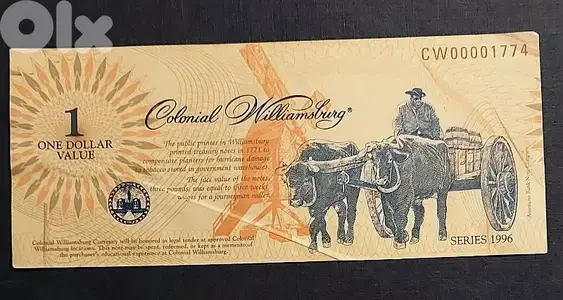 USA One Dollar collectible souvenir Colonial Willamsburg
