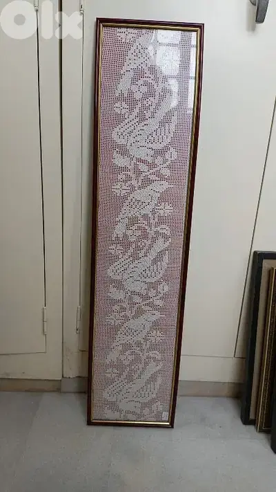 Handmade crochet knit framed.