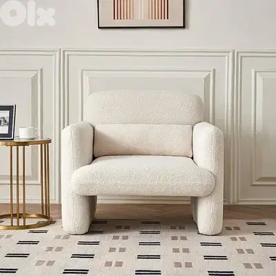 Modern decorative chair, lambswool fabric armchair
