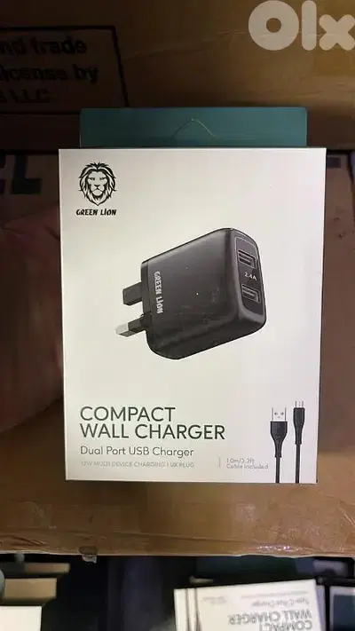 Green lion compact wall charger dual port usb charger 3pin cable micro