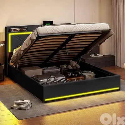 LED Storage Bed with Storage, Double Bed with Storage and Hydraulics