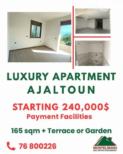 Brand New 165 sqm Luxury Apartment For Sale in Ajaltoun+Installment