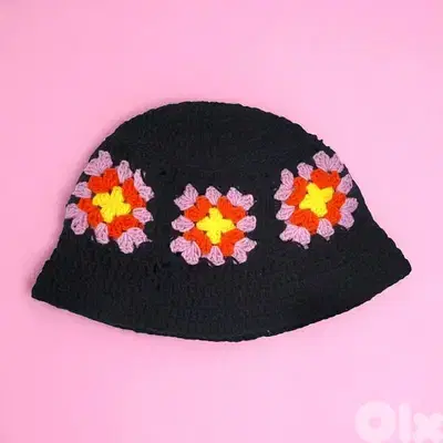 handmade crochet granny square bucket hat