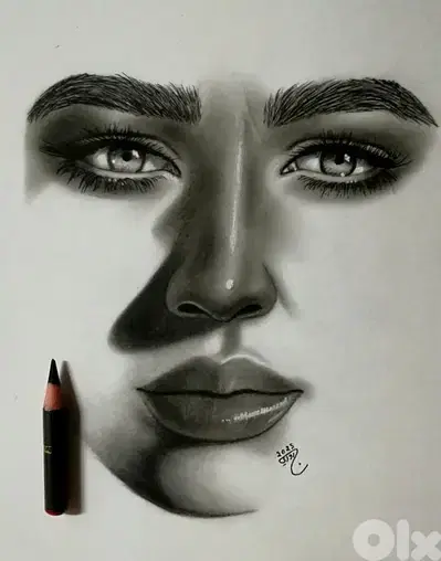 charcoal drawing لوحة رسمة فحم