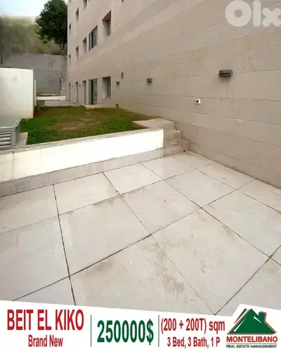 Brand New 200 sqm Apartment For Sale in Beit El Kiko +200 sqm Terrace