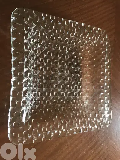 Decorated glass tray.