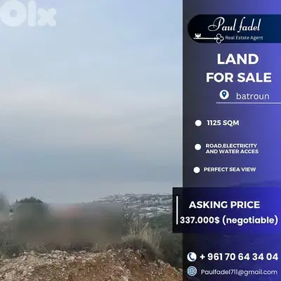 Land for sale in Batroun with an open and unobstructed sea view.