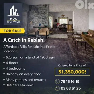 Villa 625 sqm in Rabieh for sale in a Prime location!